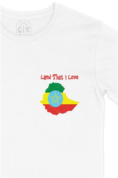 Land That I Love Etiyopya Cep Tasarım Baskılı Beyaz Tişört