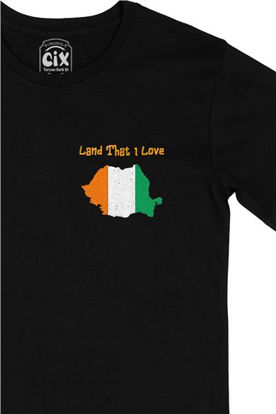 Land That I Love Fildişi Cep Tasarım Baskılı Siyah Tişört