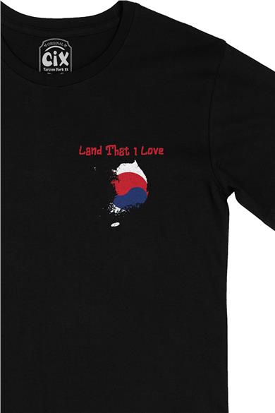 Land That I Love Güney Kore Cep Tasarım Baskılı Siyah Tişört