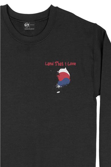 Land That I Love Güney Kore Cep Tasarım Baskılı Sweatshirt