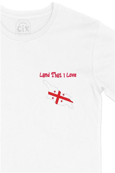 Land That I Love Gürcistan Cep Tasarım Baskılı Beyaz Tişört
