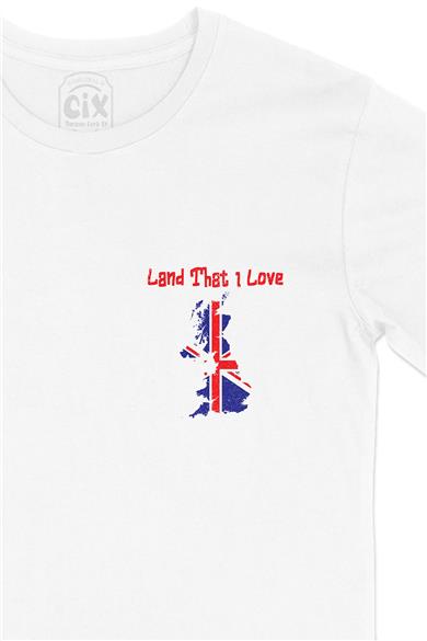 Land That I Love İngiltere Cep Tasarım Baskılı Beyaz Tişört