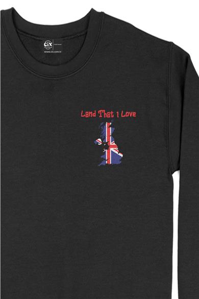 Land That I Love İngiltere Cep Tasarım Baskılı Sweatshirt