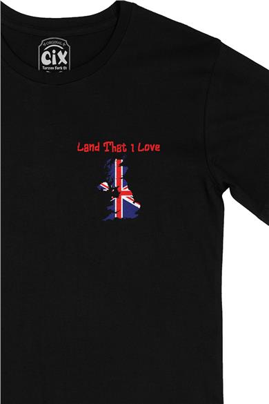 Land That I Love İngiltere Cep Tasarım Baskılı Siyah Tişört