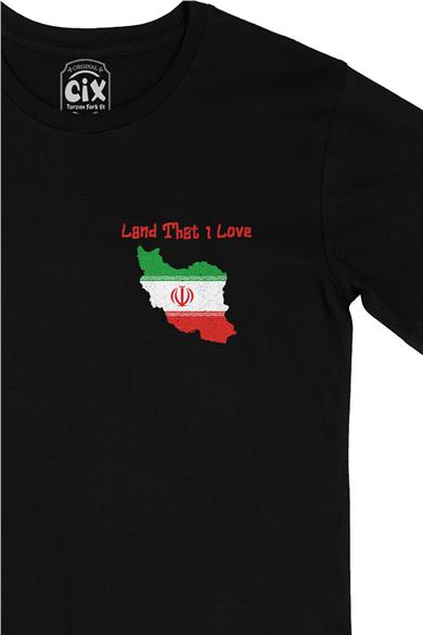 Land That I Love İran Cep Tasarım Baskılı Siyah Tişört