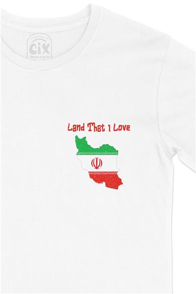 Land That I Love İran Cep Tasarım Baskılı Beyaz Tişört