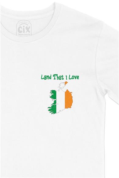 Land That I Love İrlanda Cep Tasarım Baskılı Beyaz Tişört