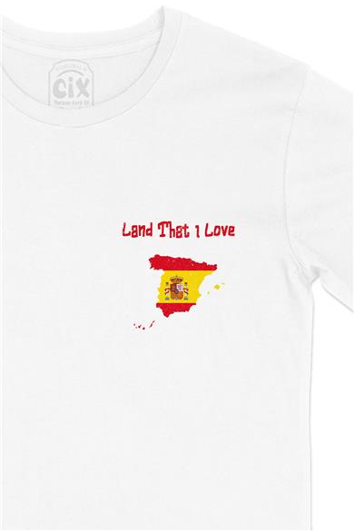 Land That I Love İspanya Cep Tasarım Baskılı Beyaz Tişört