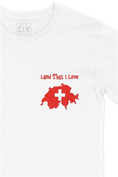 Land That I Love İsviçre Cep Tasarım Baskılı Beyaz Tişört