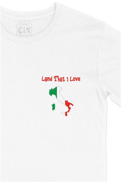Land That I Love İtalya Cep Tasarım Baskılı Beyaz Tişört