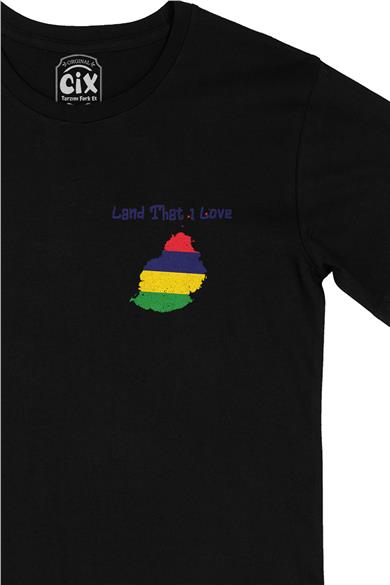 Land That I Love Mauritius Cep Tasarım Baskılı Siyah Tişört