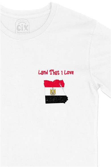 Land That I Love Mısır Cep Tasarım Baskılı Beyaz Tişört