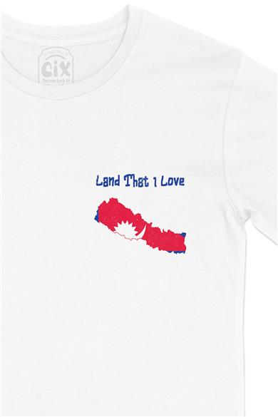 Land That I Love Nepal Cep Tasarım Baskılı Beyaz Tişört