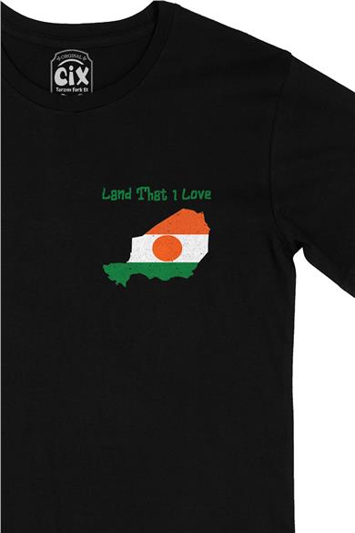 Land That I Love Nijer Cep Tasarım Baskılı Siyah Tişört