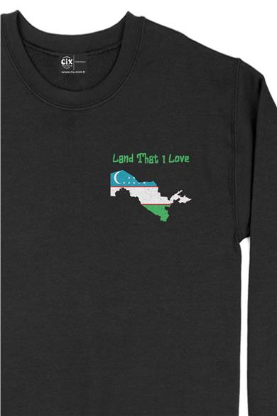 Land That I Love Özbekistan Cep Tasarım Baskılı Sweatshirt