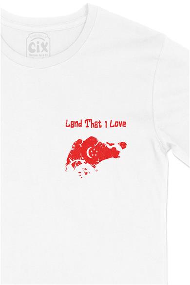 Land That I Love Singapur Cep Tasarım Baskılı Beyaz Tişört