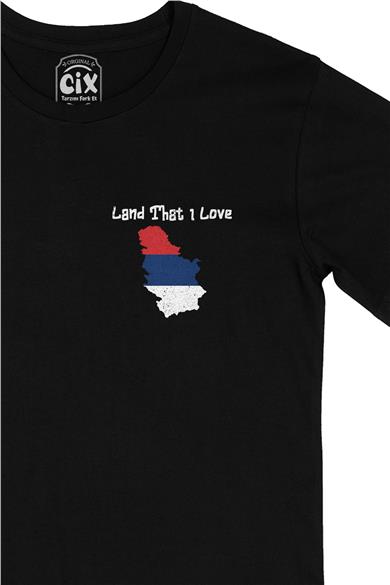 Land That I Love Sırbistan Cep Tasarım Baskılı Siyah Tişört