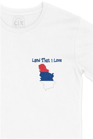 Land That I Love Sırbistan Cep Tasarım Baskılı Beyaz Tişört