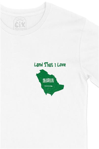 Land That I Love Suudi Cep Tasarım Baskılı Beyaz Tişört