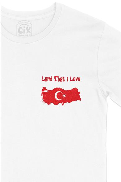 Land That I Love Türkiye Cep Tasarım Baskılı Beyaz Tişört