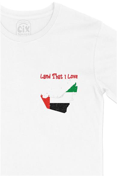 Land That I Love UAE Cep Tasarım Baskılı Beyaz Tişört