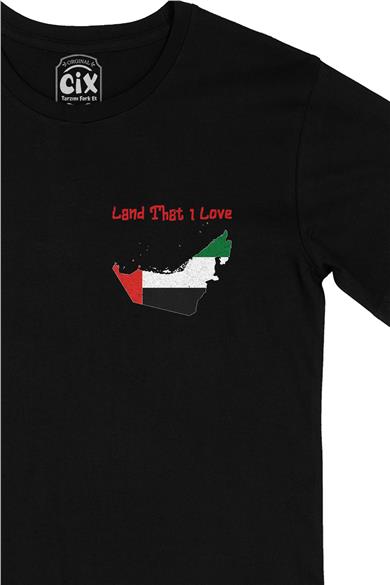 Land That I Love UAE Cep Tasarım Baskılı Siyah Tişört