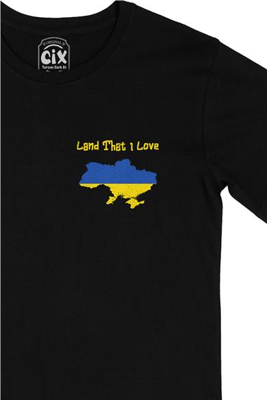 Land That I Love Ukrayna Cep Tasarım Baskılı Siyah Tişört