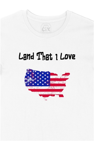 Land That I Love USA Amerika Bayraklı Kalpli Tişört