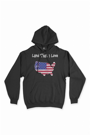 Land That I Love USA Amerika Bayraklı Kalpli Siyah Sweatshirt Hoodie