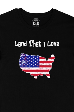 Land That I Love USA Amerika Bayraklı Kalpli Siyah Tişört