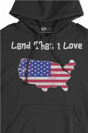 Land That I Love USA Amerika Bayraklı Kalpli Siyah Sweatshirt Hoodie