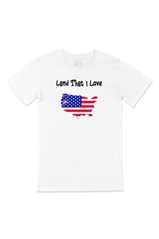 Land That I Love USA Amerika Bayraklı Kalpli Tişört