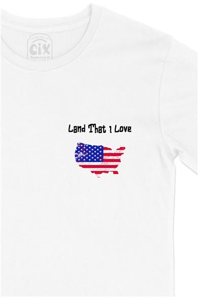 Land That I Love USA Cep Tasarım Baskılı Beyaz Tişört