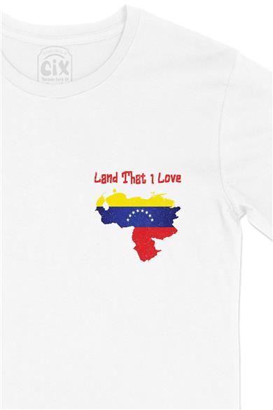 Land That I Love Venezuela Cep Tasarım Baskılı Beyaz Tişört