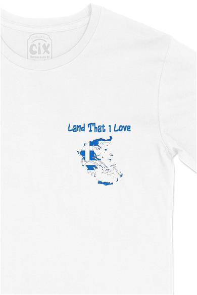 Land That I Love Yunanistan Cep Tasarım Baskılı Beyaz Tişört