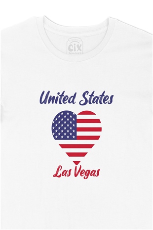 Las Vegas Amerika Bayraklı Kalpli Tişört