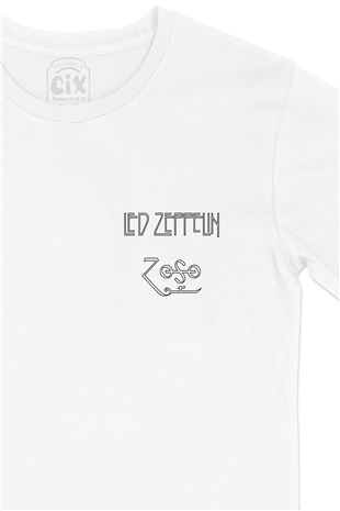 Led Zeppelin Jimmy Page Cep Logo Tasarımlı Beyaz Tişört