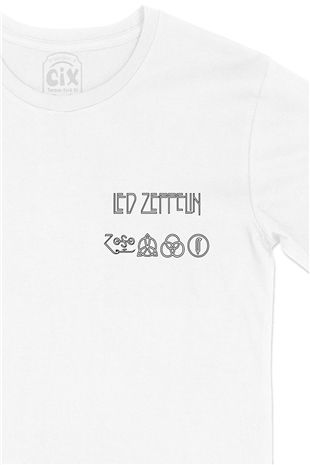 Led Zeppelin Logo Tasarım Cep Logo Tasarımlı Beyaz Tişört