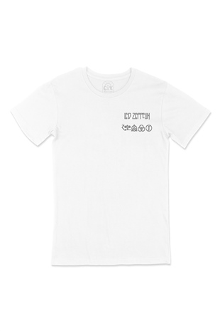 Led Zeppelin Logo Tasarım Cep Logo Tasarımlı Beyaz Tişört