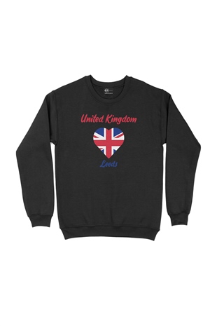 Leeds İngiltere Bayraklı Kalpli Siyah Sweatshirt