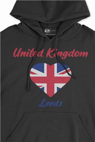 Leeds İngiltere Bayraklı Kalpli Siyah Sweatshirt Hoodie