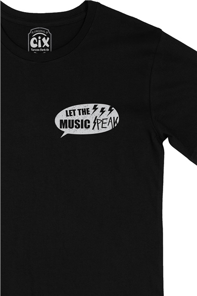 Let The Music Speak Cep Logo Tasarımlı Siyah Tişört