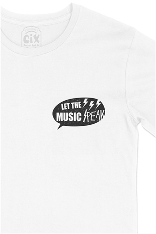 Let The Music Speak Cep Logo Tasarımlı Beyaz Tişört