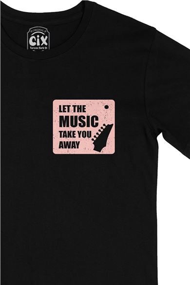 Let The Music Take You Away Cep Logo Tasarımlı Siyah Tişört