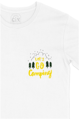 Lets Go Camping Cep Logo Tasarımlı Beyaz Tişört