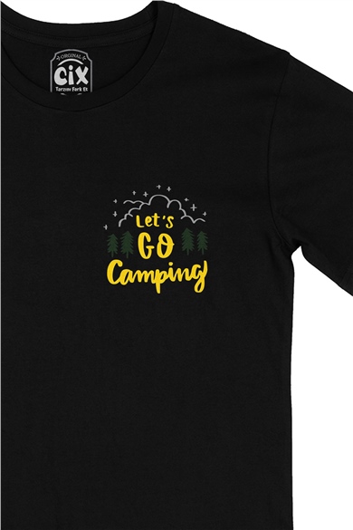 Lets Go Camping Cep Logo Tasarımlı Siyah Tişört