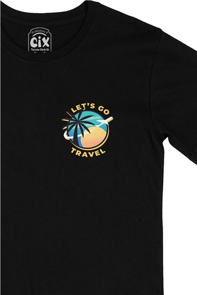 Lets Go Travel Cep Logo Tasarımlı Siyah Tişört