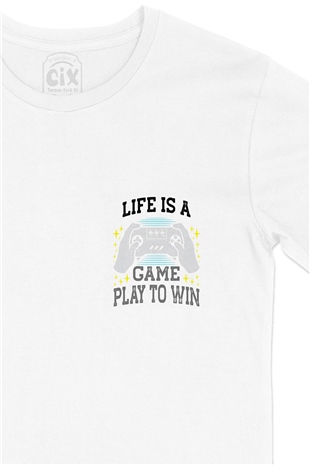 Life Is A Game Cep Logo Tasarımlı Beyaz Tişört