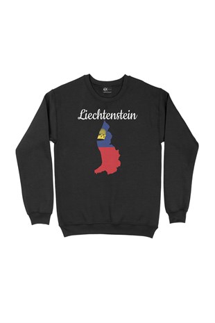 Lihtenştayn Haritalı ve Bayraklı Siyah Sweatshirt