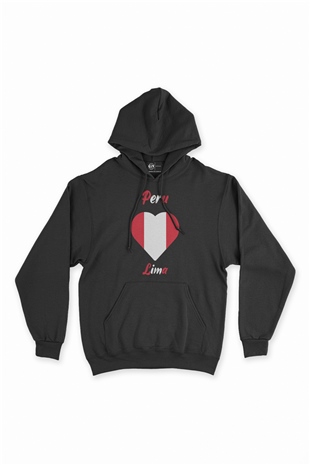 Lima Peru Bayraklı Kalpli Siyah Sweatshirt Hoodie